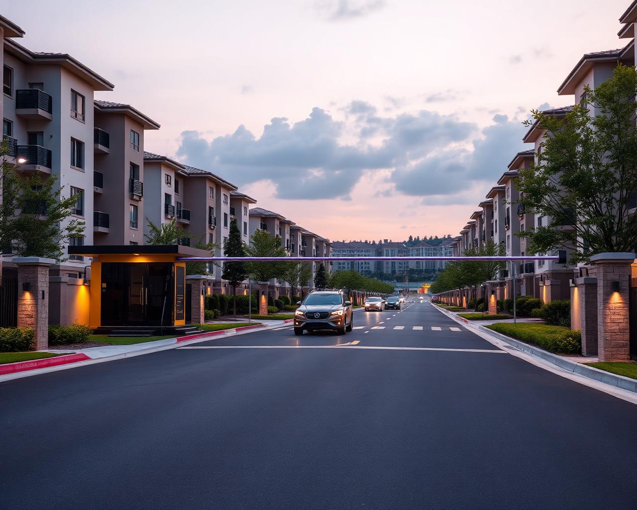 Boom barrier at the vehicle entry of a premium residential community gate