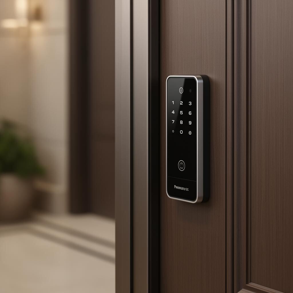 Access control device mounted beside a premium residential entry door
